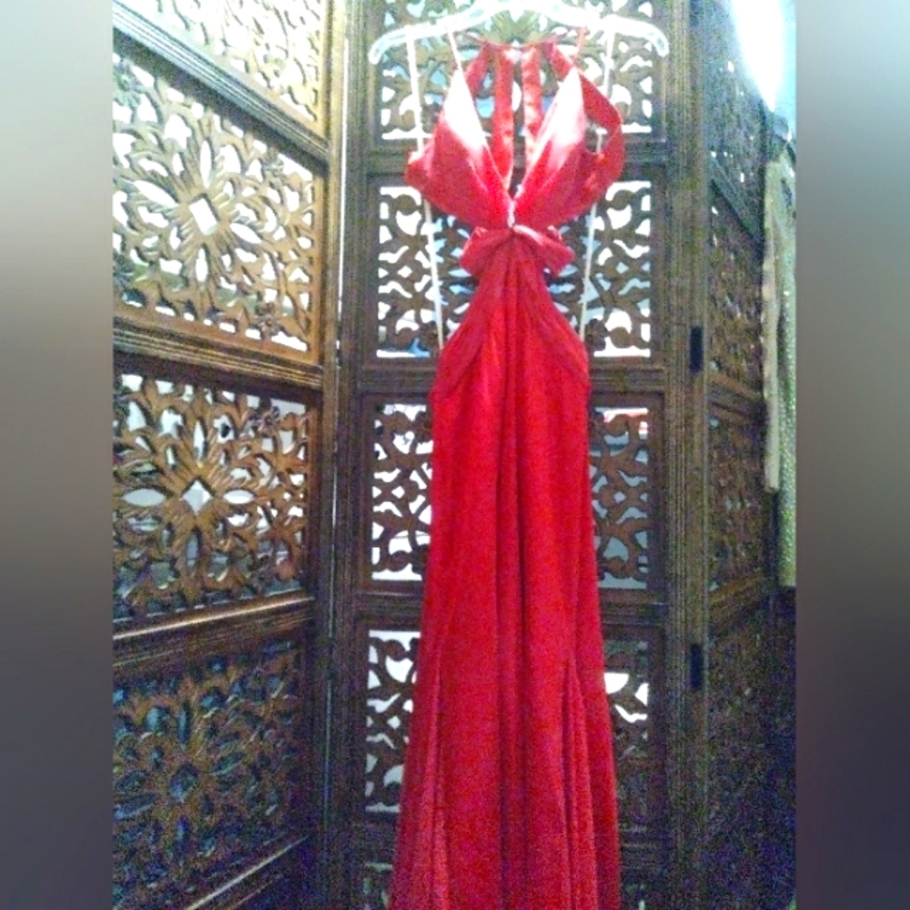 Prom dress made by flip its a size 6 and a rose red color